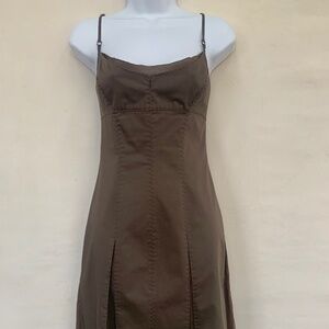 Elie Tahari special topstitched brown cotton spaghetti strap dress
